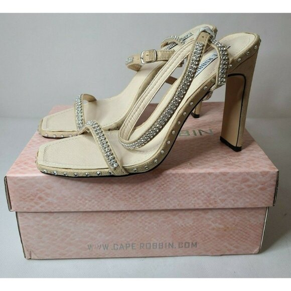 Cape Robbin Womens Hollywood Heels Size 8 Nude Strappy Rhinestones Sandals Prom - Picture 2 of 11